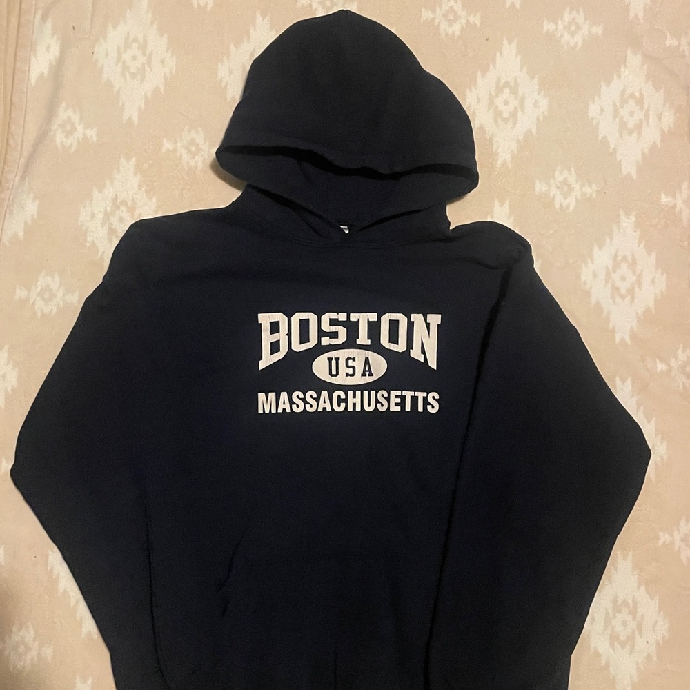 Gildan Navy Blue Boston Massachusetts Hoodie